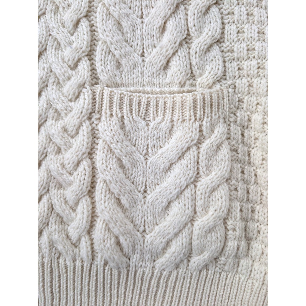 Aran Woollen Mills Mens XL Cream White Cable Knit‎ Pocket Ireland Button Up - Picture 6 of 8